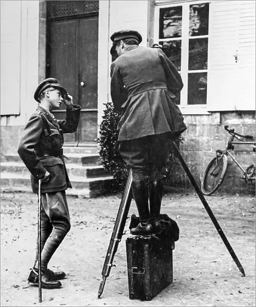 Stereoview, World War One, Realistic Travels military photographs circa 1920. HRH the Prince of Wales discusses cinematography with Dr. H. D. Girdwood