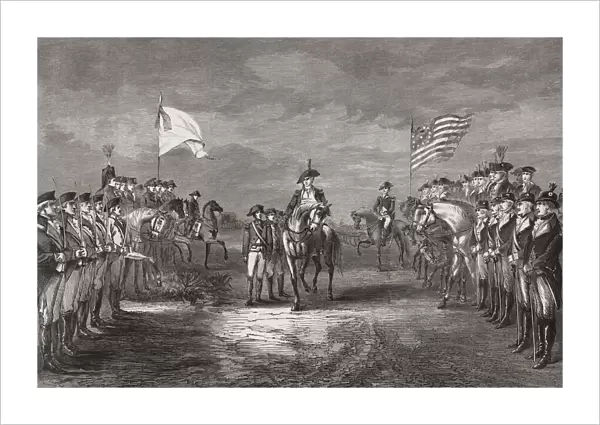 Surrender of Lord Cornwallis at York Town, Virginia, USA, October 19th, 1781. Lord Charles Cornwallis, 1st Marquis and 2nd Earl Cornwallis, 1738 - 1805. British general and statesman. After a 19th century work