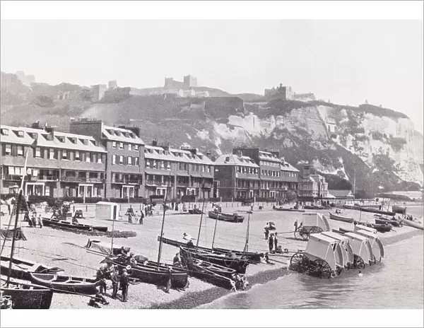 The Parade, showing Dover Castle, Dover, Kent, England, seen here in the 19th century. From Around The Coast, An Album of Pictures from Photographs of the Chief Seaside Places of Interest in Great Britain and Ireland published London, 1895, by George Newnes Limited