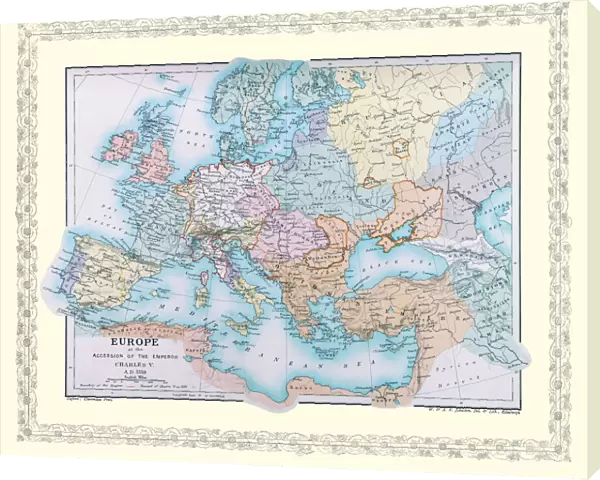 Map of Europe showing how it appeared at the time of the Accession of The Emperor Charles V in AD 1519