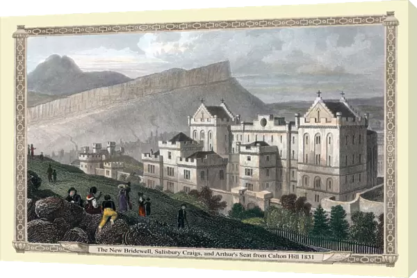 The New Bridewell, Salisbury Craigs, and Arthurs Seat from Calton Hill 1831