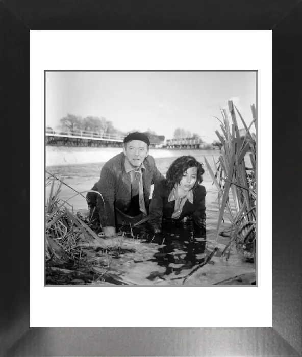 Framed Print : Black and white photograph print of Cyd Hayman in the river during filming