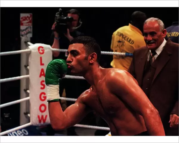 Prince Naseem Hamed boxer celebrates after beating Said Lawal at the SECC in Glasgow