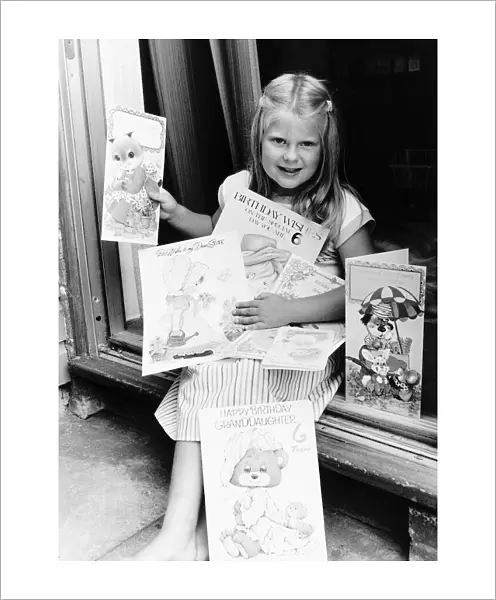 Louise Brown Test Tube Girl Holding birthday cards on her sixth birthday July1984
