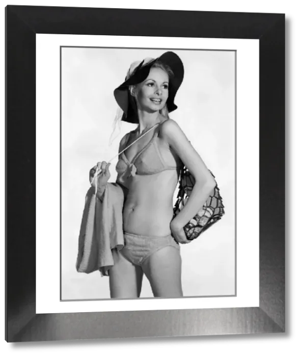 Framed Print : Vintage Print of Woman in Bikini and Hat Framed Print : Vintage Print of Woman in Bikini and Hat