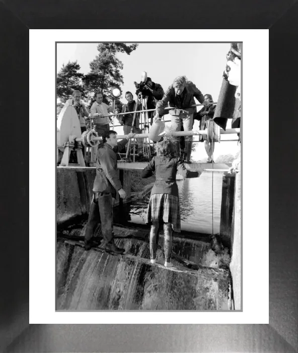 Framed Print : Black and white print of a television actress in a wet scene Framed Print : Black and white print of a television actress in a wet scene