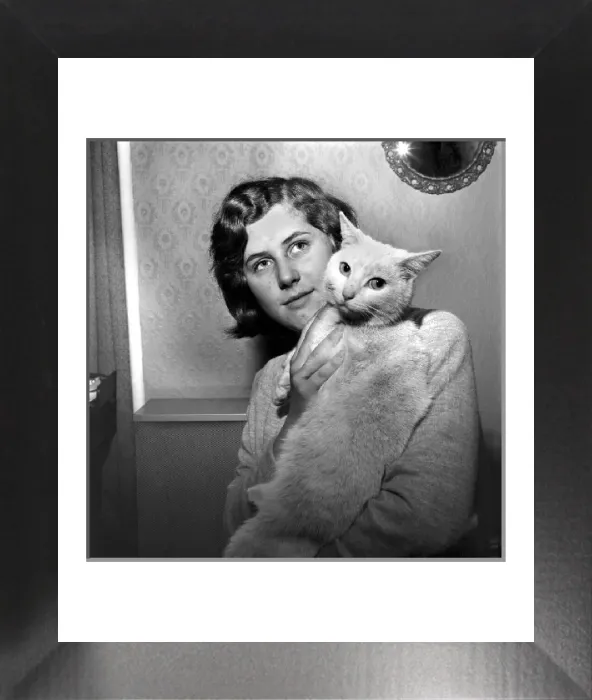 Framed Print : People with Animals Print: Woman Holding Cat, November 1969