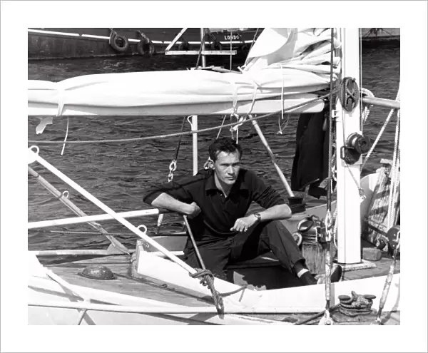 Robin Knox Johnston in his Suhaili boat at Falmouth before his departure for the 1968-69