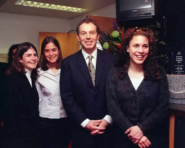 Tony Blair NEC Standing in the reception of Millbank Tower before NEC Meeting with girls