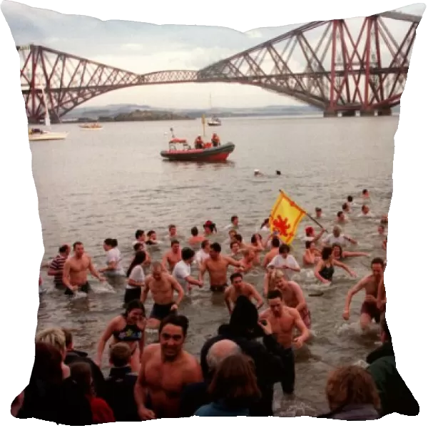 Traditional New year dip January 1999 in the waters off South Queensferry