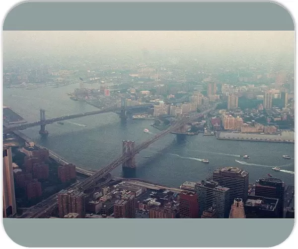 New York Aerial view of Brooklyn Bridge from top of world trade tower USA United States
