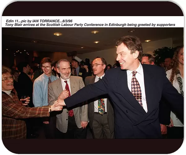 Tony Blair being greeted by supporters at the Scottish Labour Conference 1996