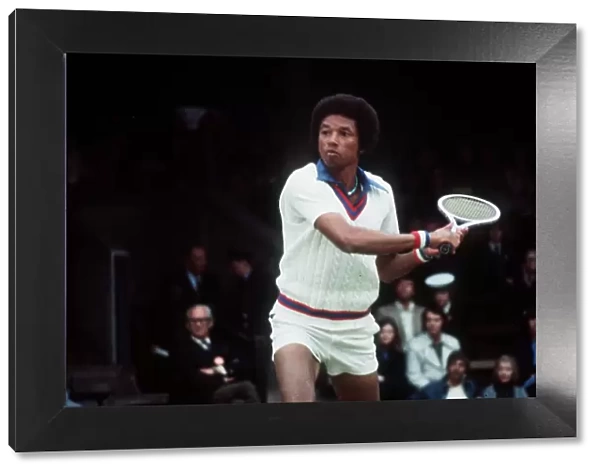 Arthur Ashe competing in the 1975 Wimbledon Tennis Championship