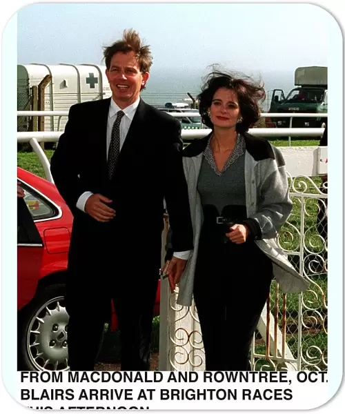 Tony Blair Labour Leader MP with wife Cherie at the races in Brighton sponsored by