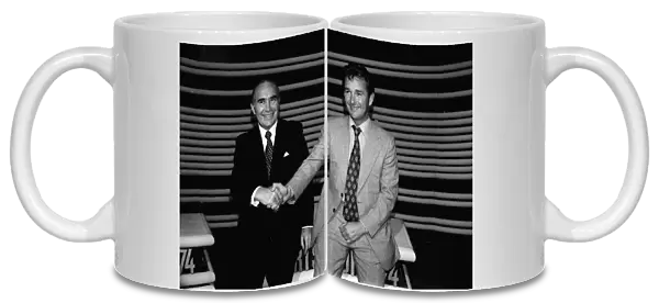 Former England manager Sir Alf Ramsey shakes hands with Brian Clough at the ITV studios
