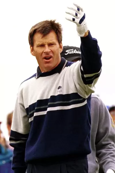 Nick Faldo upset at hitting a poor tee shot during the third round of the Open Golf