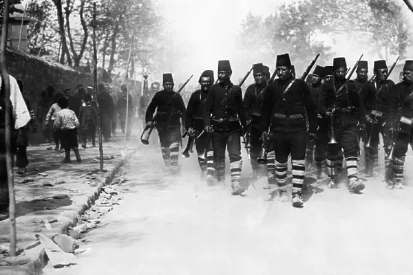 Balkans War October 1912 Young Turkish soldiers on the march