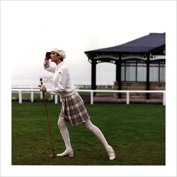 Golf Fashion cream hat waistcoat white blouse tartn mini kilt
