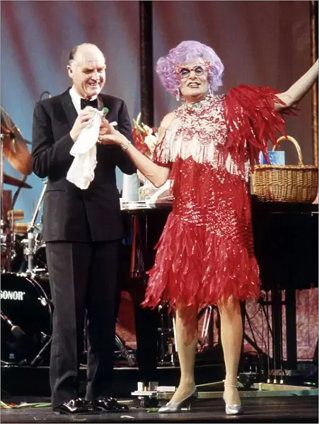 Major Ronald Ferguson Barry Humphries actor, May 1988, in a Charity