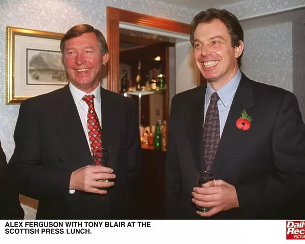 Alex Ferguson and Tony Blair at Scottish Press Lunch glasses in hand Manchester United