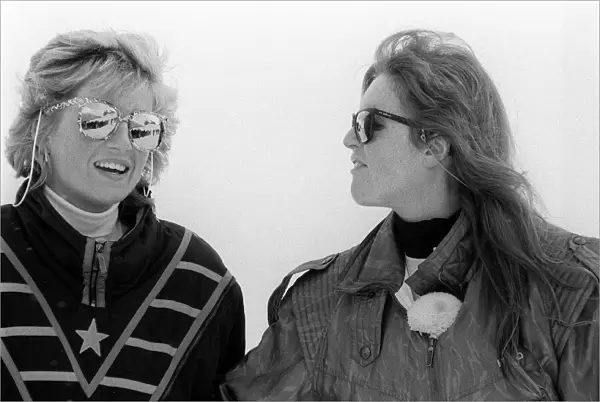 Princess Diana and Duchess of York while on a skiing holiday in Klosters, Switzerland