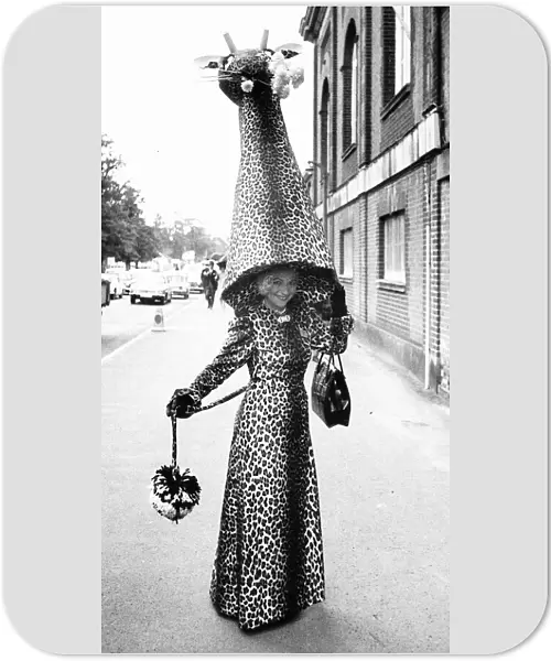 Gertrude Shilling in giraffe hat at Royal Ascot in 1971 Seventies fashion
