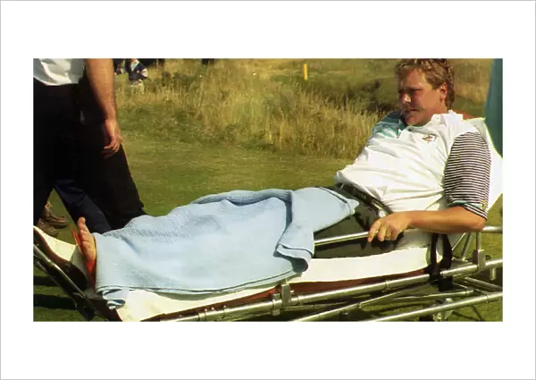 Richard Boxall Golf Open Golfer in agony as he is taken into an ambulance