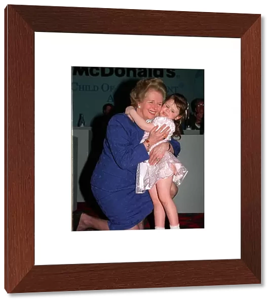 Prime Minister Margaret Thatcher with blind youngster Ashleigh Temperley at the awards
