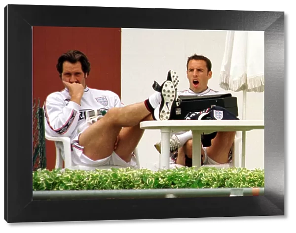 David Seaman and Gareth Southgate June 1998 relax after England training session in