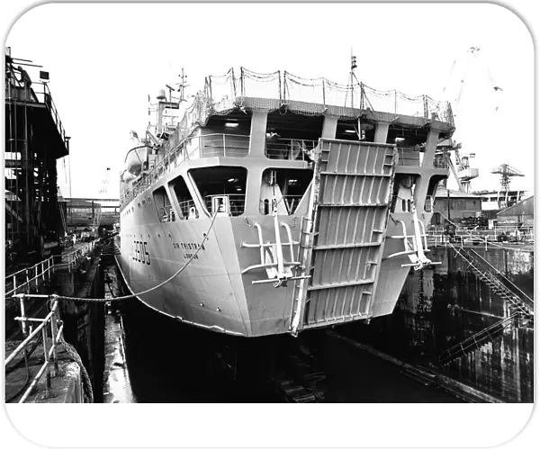 The RFA Sir Tristram in the dry dock at Tyne Shiprepair, Wallsend, for annual refit work