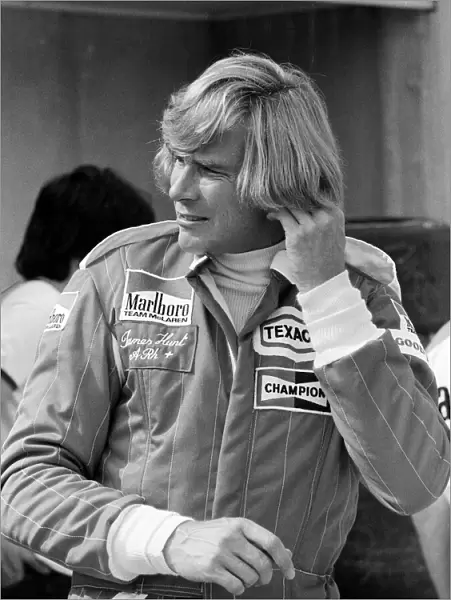 James HUnt attends a practice day for the British Grand Prix held at Brands Hatch, Kent