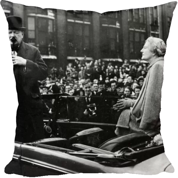 Prime Minister Winston Churchill makes a speech in Manchester as he campaigns ahead of