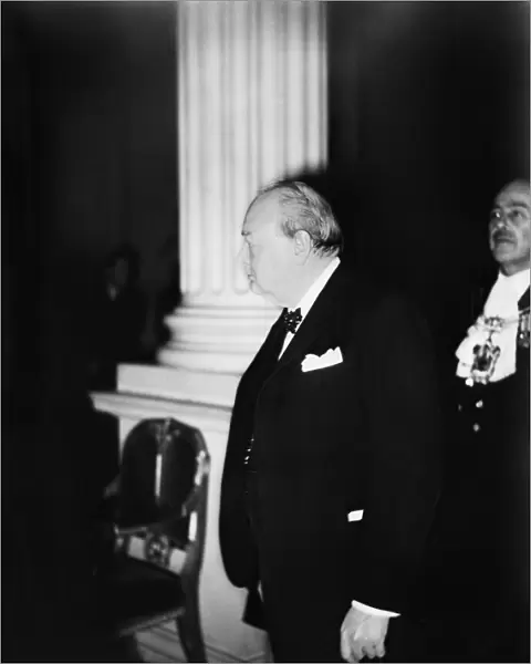 British Prime Minister Winston Churchill attends a luunheon at Mansion House where he met