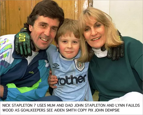 Lynn Faulds Wood with husband John Stapleton son Nick football strip
