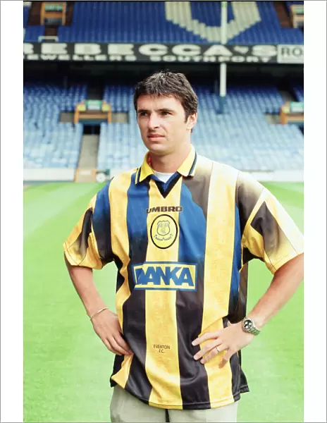 Gary Speed, signs for Everton Football Club, pictured at Goodison Park, Liverpool