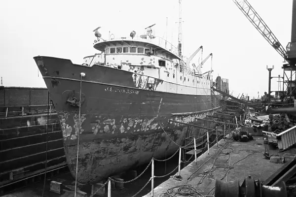 The GSI survey ship JE Jonsson seen here under going refit in a Humberside shipyard