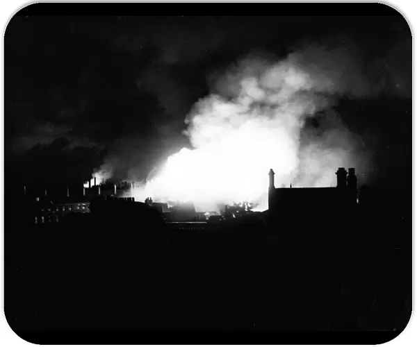 The centre of Hull alight following the blitz of the 8th May 1941