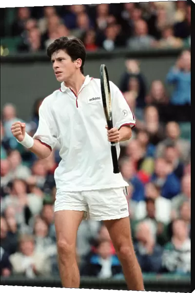 Tim Henman of Great Britain in action during his Fourth Round Match of the Mens Singles