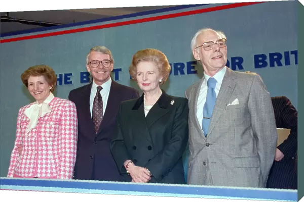 Prime Minister John Major with his wife Norma, and Margaret Thatcher with her husband