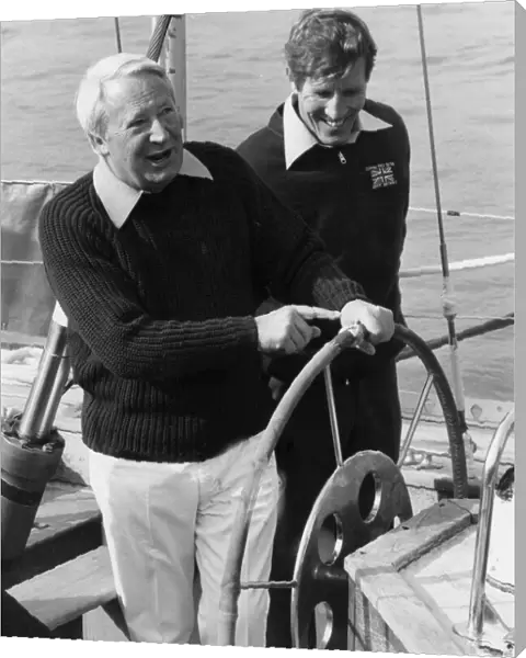 Former British Prime Minister Edward Heath and Roy Mullender on board Great Britain II