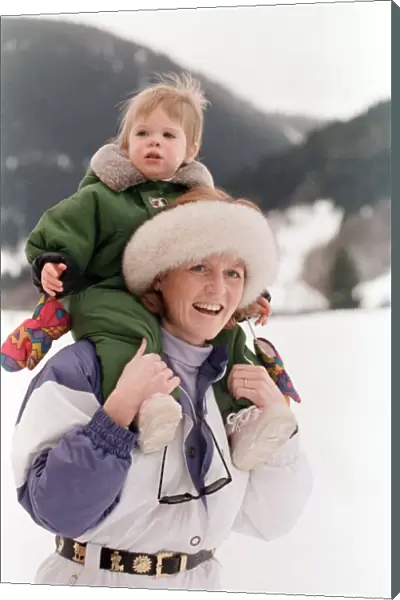 Sarah, The Duchess of York on holiday in Klosters with her daughter Princess Eugenie