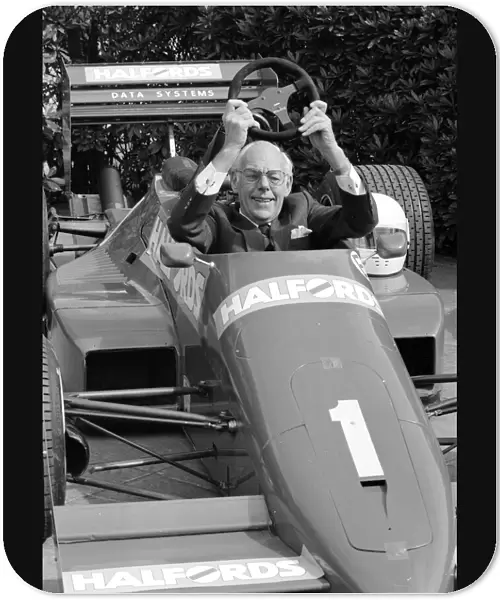 Denis Thatcher pictured in a Halfords racing car - 19  /  07  /  1988