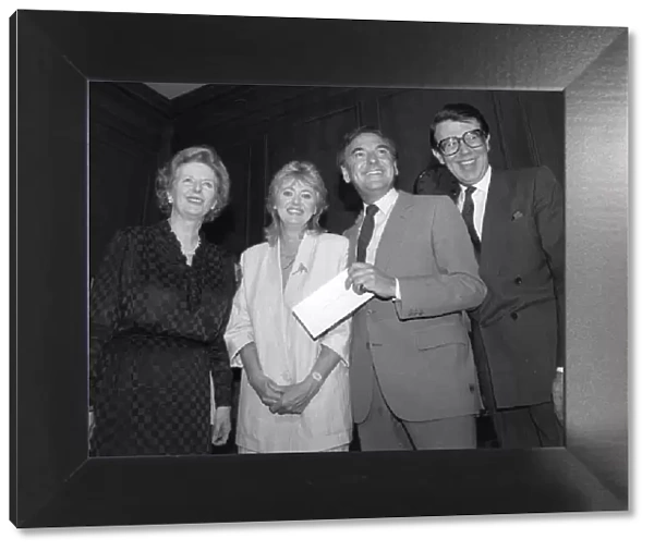 Margaret Thatcher with celebrities Wincey Willis, Bob Monkhouse