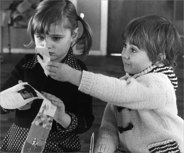 Nursery Children, Joanne Little and Nathan Scott, cutting paper, 29th November 1978