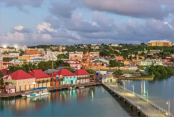 St. John's, Antigua overlooking Redcliffe Quay at dusk