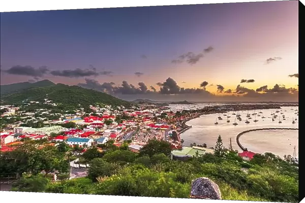 Marigot, St. Martin town skyline in the Caribbean at dusk