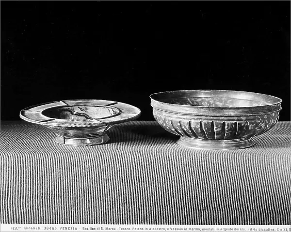 Alabaster paten and stone bowl, in the Treasury of St. Mark's Basilica in Venice