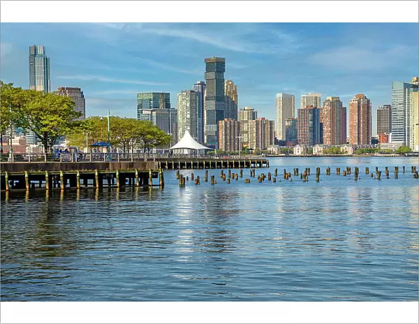 New York City, Manhattan, New Jersey Skyline and Pier 45 viewed from Hudson River Park Pier 46