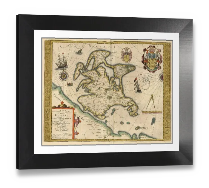 Framed Print : Digitally restored reproduction of Rugiae Island map from 1623 Print