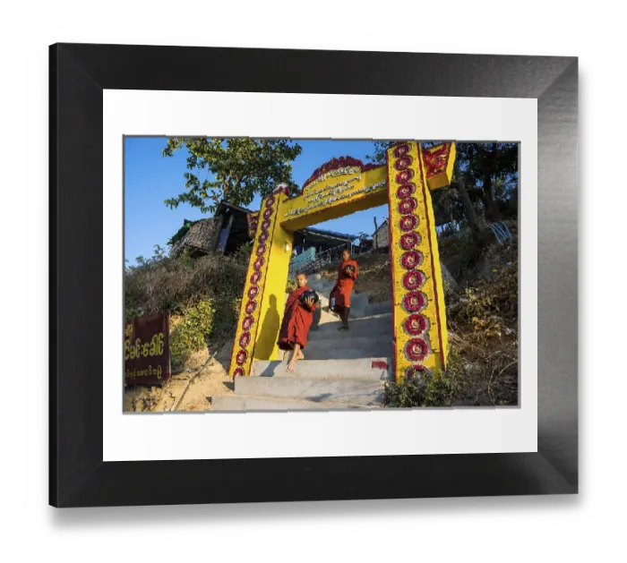 Framed Print : Buddhist Novices with Begging Bowls, Mount Popa, Bagan Print Framed Print : Buddhist Novices with Begging Bowls, Mount Popa, Bagan Print